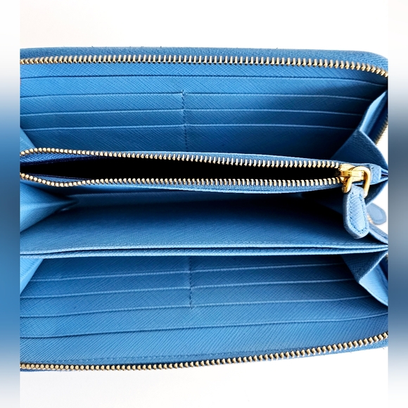 Prada Saffiano Leather Blue Bow Long Zippy Wallet - Picture 6 of 10
